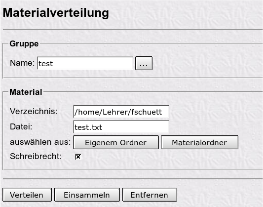 Hauptfenster Materialverteilung