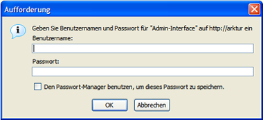 Authentifizierung Admin-Interface