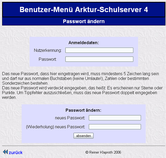 Menü Passwort ändern