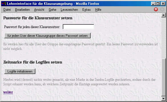 Initialisierung der Klausurumgebung