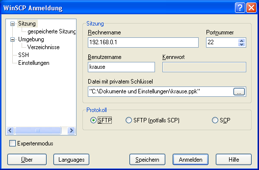 Windows - WinSCP-Start