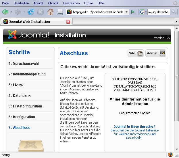 Installationsabschluss