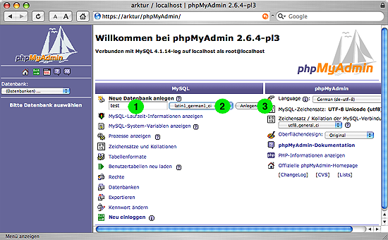 MySQL - Neue Datenbank test anlegen