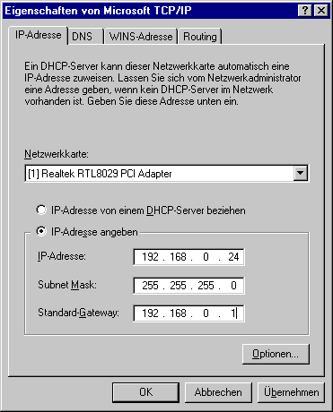 IP-Adresse einrichten