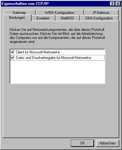 Bindungen des TCP/IP-Protokolls