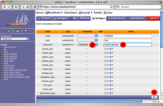 MySQL - Passwort für den Benutzer root ändern